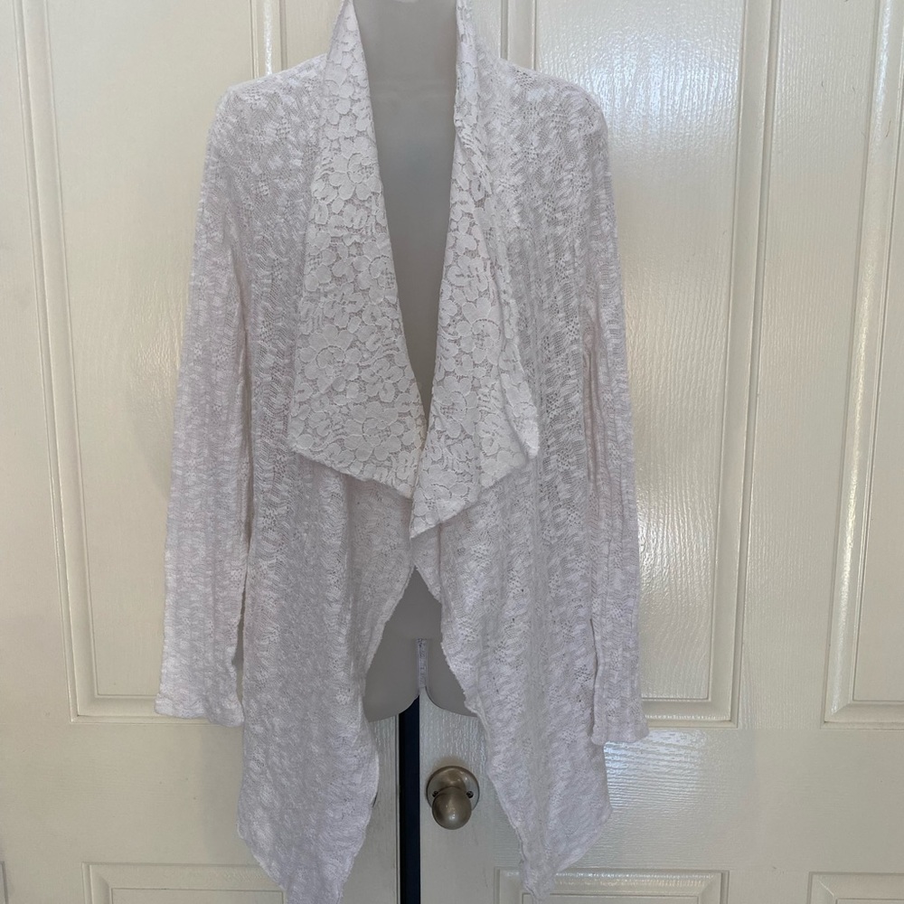 🟢NEW wTag-CUPIO Ivory Lace Cascade Cardigan L - Picture 1 of 3